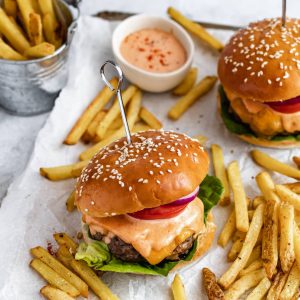 Chicken Filled Burger With Bacon and Cheese